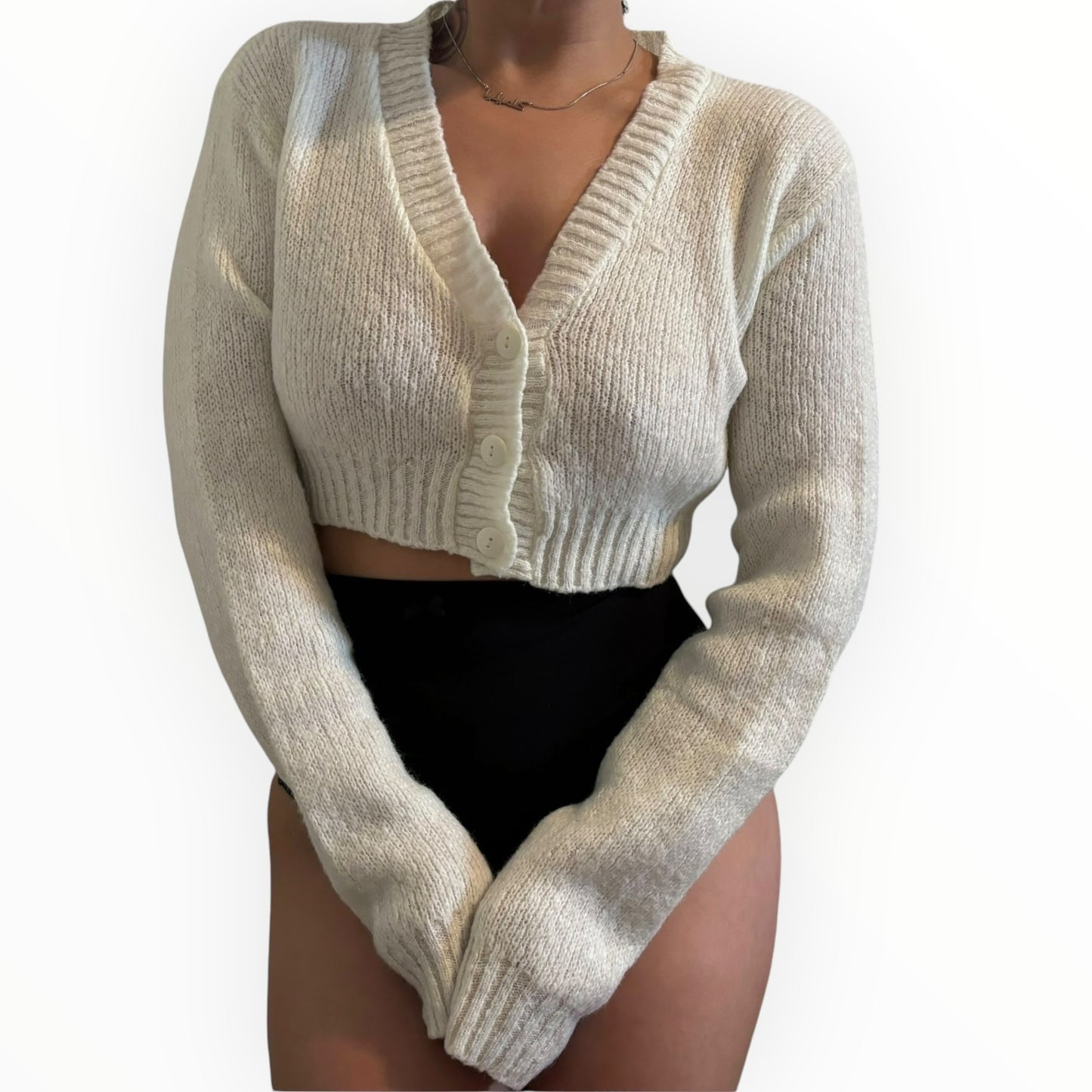Natural White Cropped Cardigan