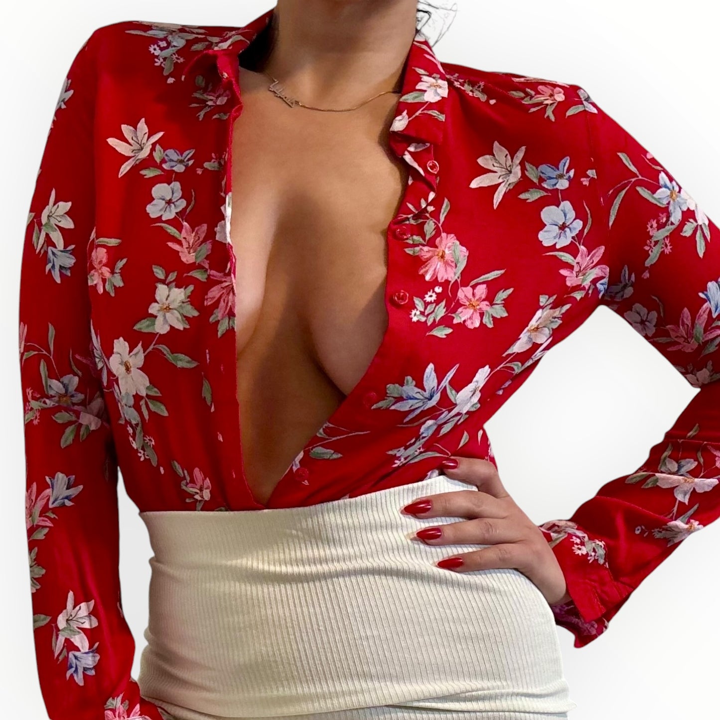 Red Floral Blouse