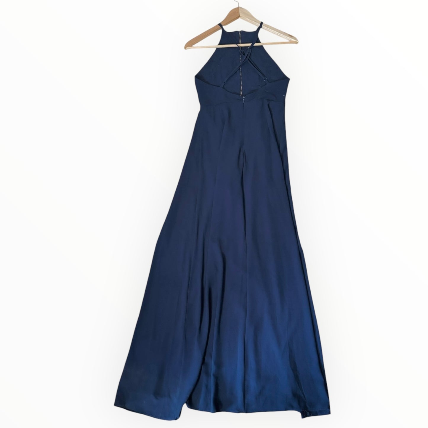Indigo Floral Detailed Floor Length Halter Dress