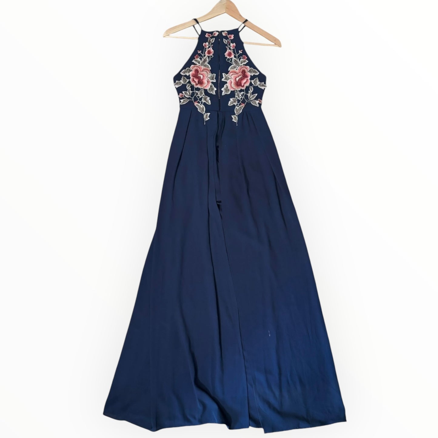 Indigo Floral Detailed Floor Length Halter Dress