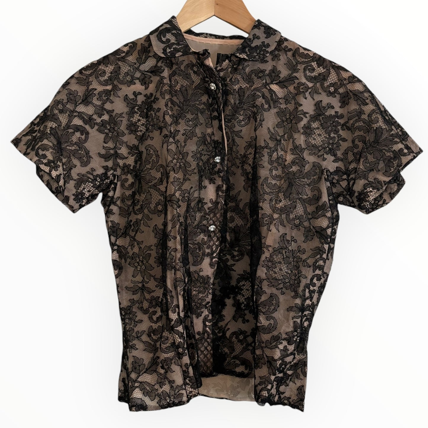 Vintage Black Lace Button Up Blouse
