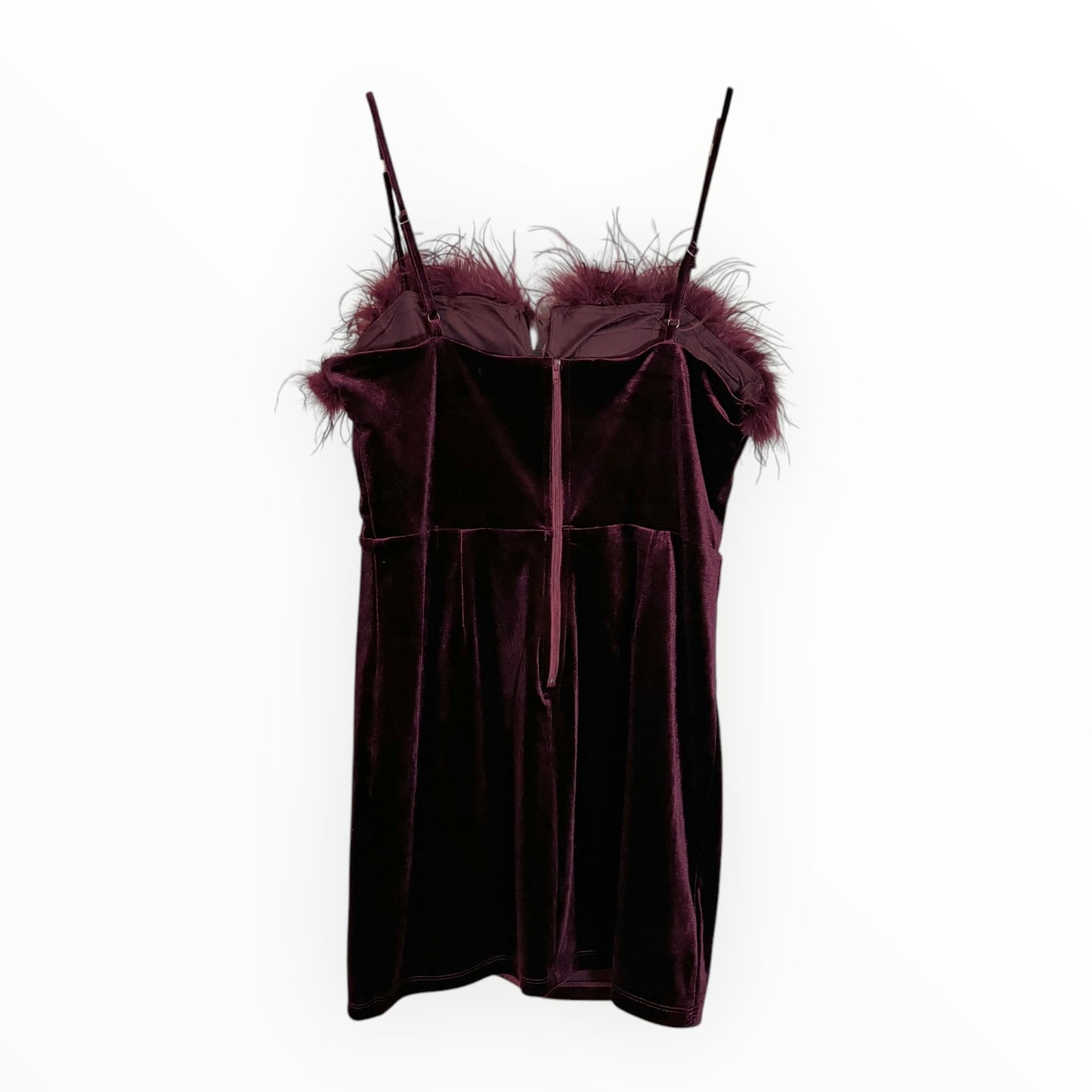Velvet Burgundy Feathered Mini Dress