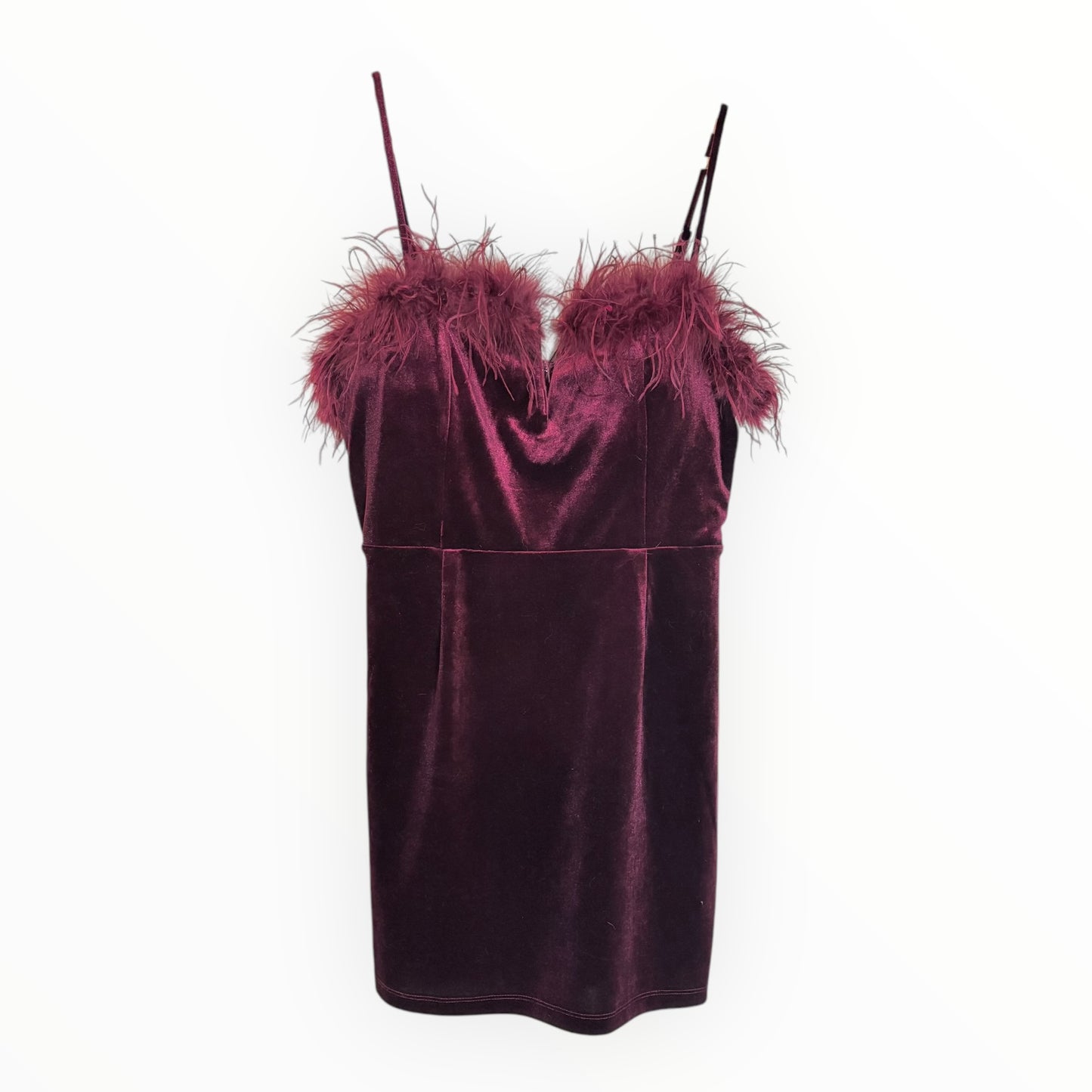 Velvet Burgundy Feathered Mini Dress